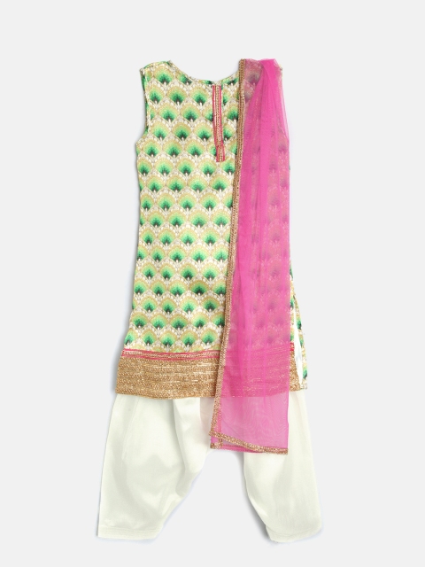 

YK Girls Green & Beige Printed Kurta with Salwar & Dupatta