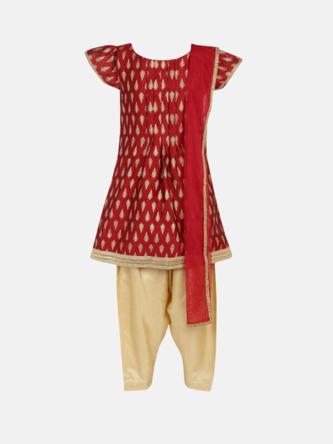 

YK Girls Maroon & Self Design Kurta with Pyjamas & Dupatta