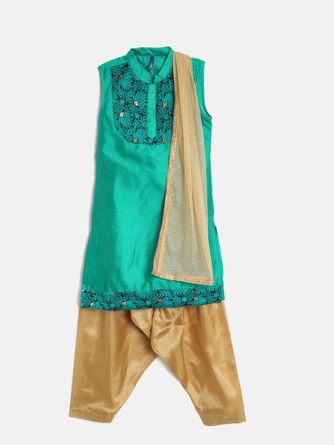 

YK Girls Teal Green & Beige Self Design Kurta with Salwar & Dupatta
