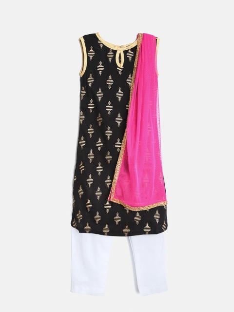 

YK Girls Black & White Printed Kurta with Trousers & Dupatta