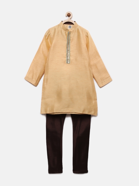 

YK Boys Beige & Brown Dupion Silk Kurta Set