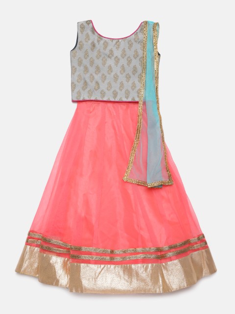 

YK Girls Grey & Pink Ready to Wear Lehenga & Blouse with Dupatta