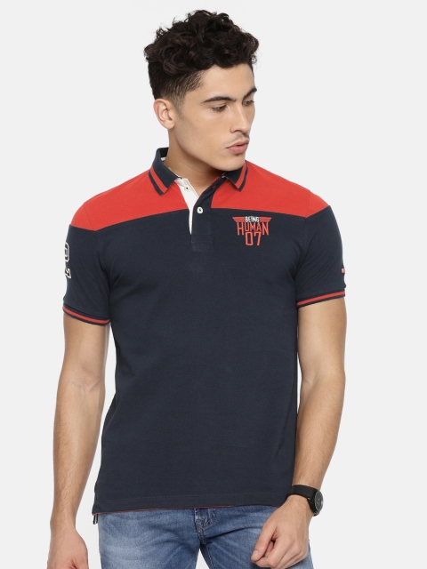 

Being Human Clothing Men Navy Solid Polo Collar T-shirt, Navy blue