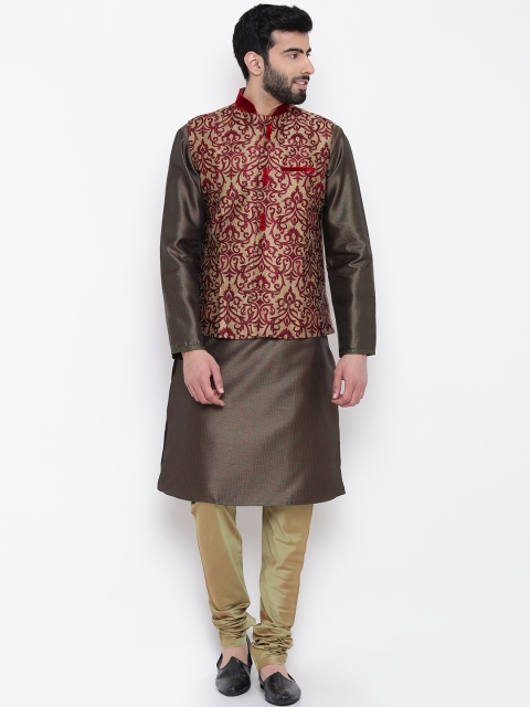 

Manu Beige & Maroon Embroidered Nehru Jacket