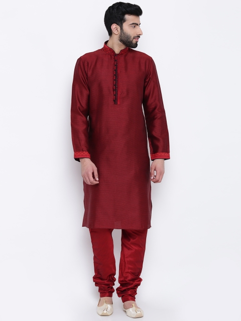 

Manu Men Maroon Self-Design Kurta with Pyjamas