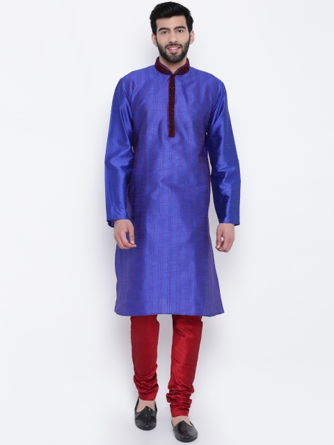 

Manu Men Blue & Maroon Striped Kurta with Pyjamas