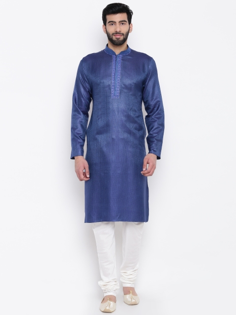 

Manu Men Blue & White Self-Checked Kurta with Pyjamas