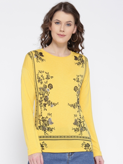 

Madame Women Mustard Yellow Printed Top