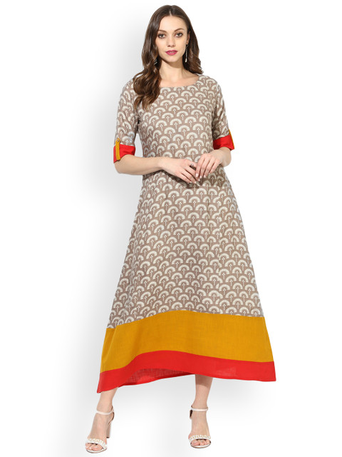 

Varanga Women Taupe Printed A-Line Dress