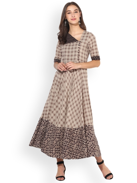 

Varanga Women Taupe Printed A-Line Dress