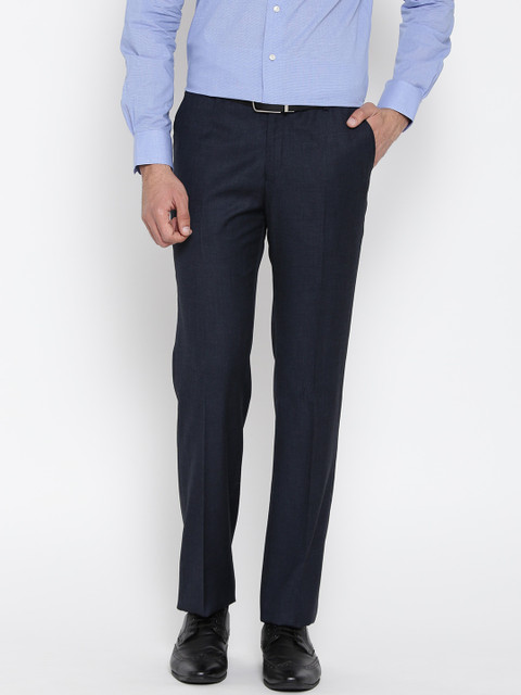 

Blackberrys Men Navy Blue Sharp Fit Solid Formal Trousers