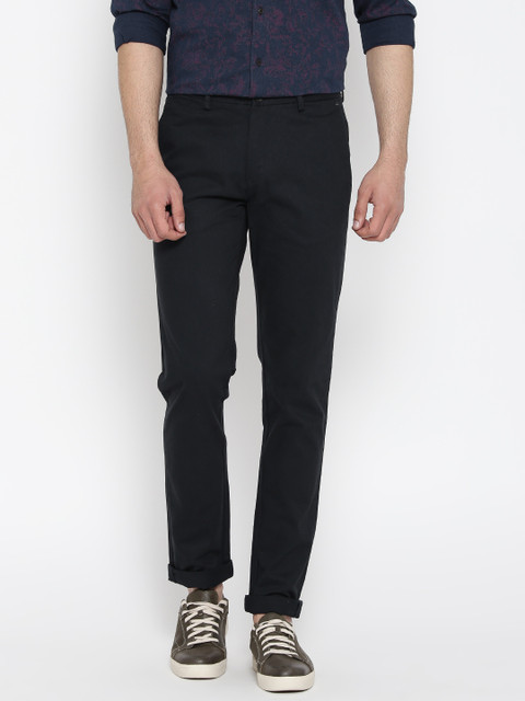 

Blackberrys Men Navy Blue Solid Regular Trousers