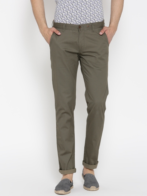 

Blackberrys Men Olive Green Self-Design Chinos