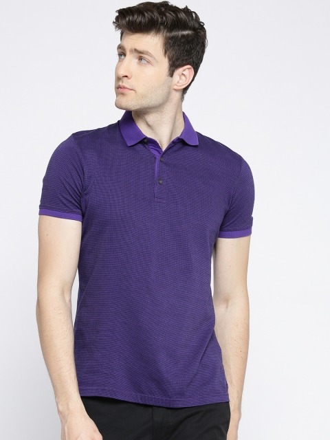 

Blackberrys Men Purple Black Checked Polo Pure Cotton T-shirt