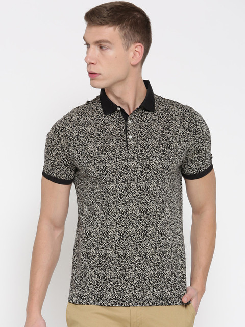 

Blackberrys Men Beige & Black Printed Polo Collar T-shirt