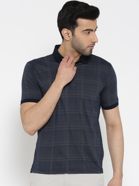 

Blackberrys Men Navy Blue Checked Polo Collar T-shirt