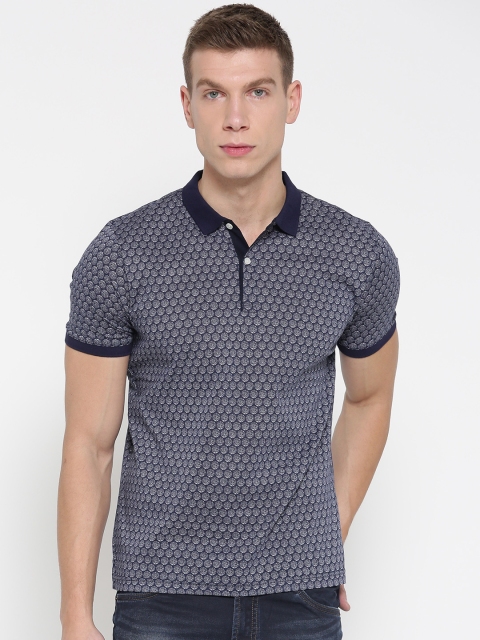 

Blackberrys Men Navy Blue Printed Polo Collar T-shirt