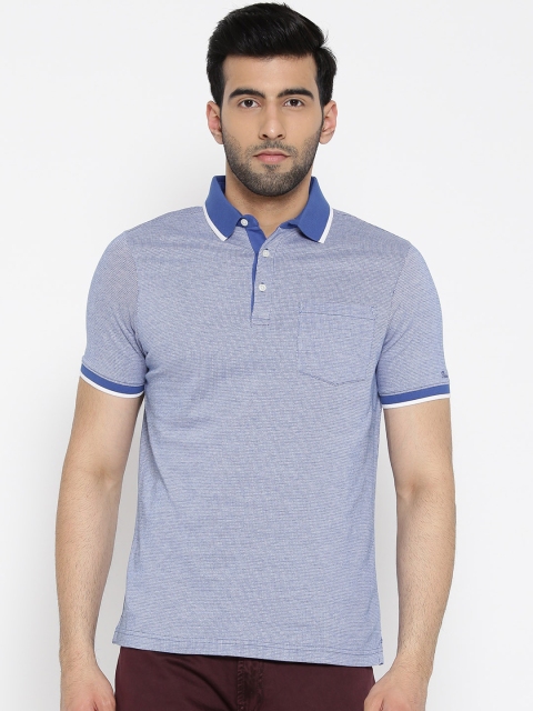 

Blackberrys Men Blue Self-Design Polo Collar Pure Cotton T-shirt