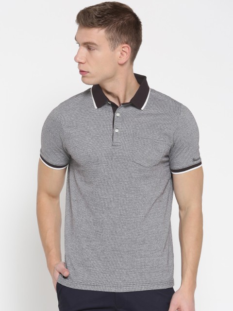 

Blackberrys Men Coffee Brown & White Self Design Polo Collar T-shirt