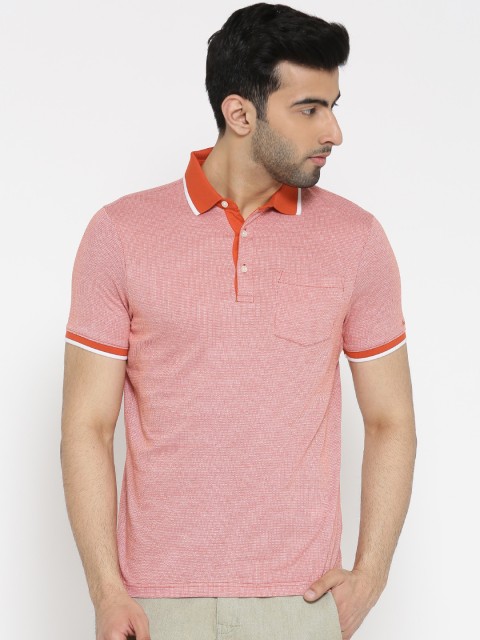 

Blackberrys Men Orange Self Design Polo Collar T-shirt