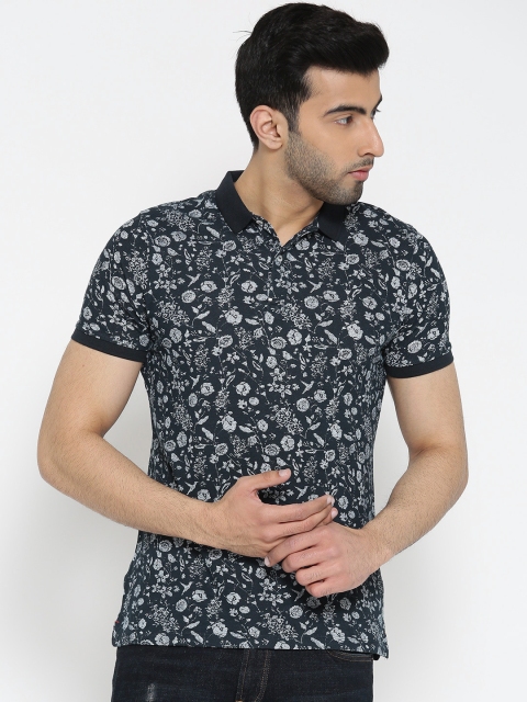 

Blackberrys Men Navy Printed Polo Collar Pure Cotton T-shirt, Navy blue