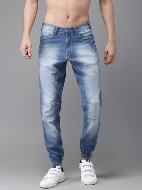 

HERE&NOW Men Blue Mid-Rise Clean Look Stretchable Denim Jogger