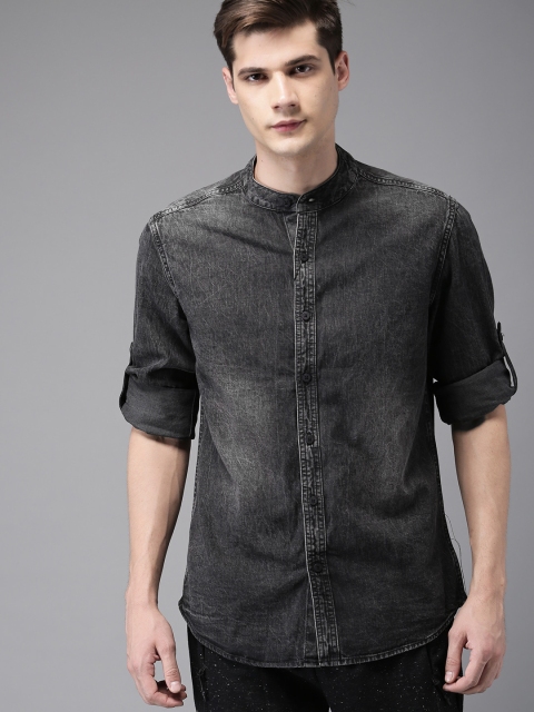 

HERE&NOW Men Charcoal Grey Regular Fit Faded Casual Shirt
