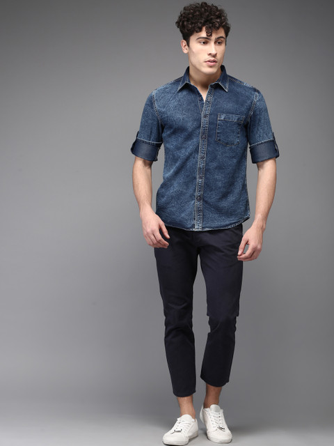 

HERE&NOW Men Blue Regular Fit Faded Casual Shirt