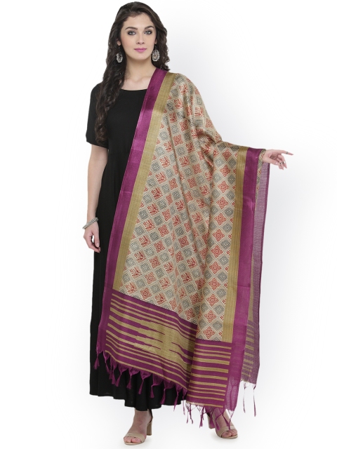 

Varanga Purple & Beige Printed Bhagalpuri Art Silk Dupatta