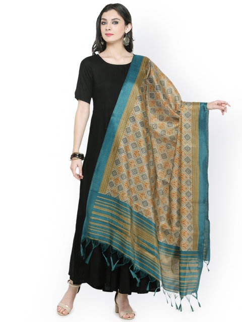 

Varanga Turquoise Blue Printed Bhagalpuri Art Silk Dupatta