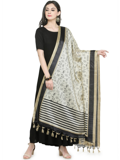 

Varanga Black & Off-White Printed Bhagalpuri Art Silk Dupatta