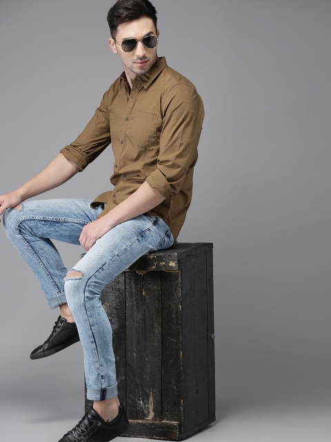 

HERE&NOW Men Blue Skinny Fit Mid-Rise Slash Knee Stretchable Jeans