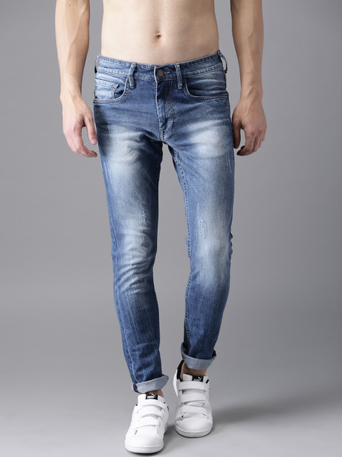 

HERE&NOW Men Blue Skinny Fit Mid-Rise Low Distress Stretchable Jeans