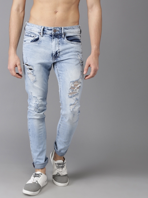 

HERE&NOW Men Blue Skinny Fit Mid-Rise Mildly Distressed Stretchable Jeans