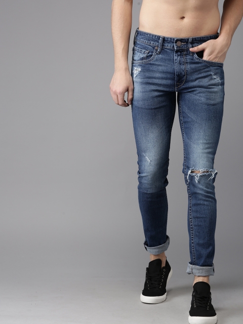 

HERE&NOW Men Blue Skinny Fit Mid-Rise Slash Knee Stretchable Jeans
