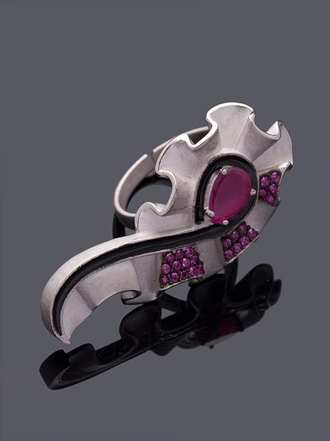 

Studio Voylla Flamenco Silver-Toned & Pink Stone-Studded Adjustable Ring