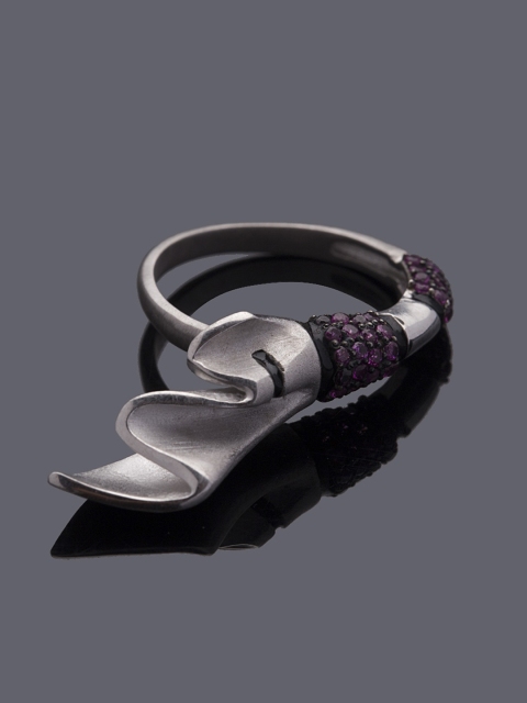 

Studio Voylla Flamenco Silver-Toned & Pink Stone-Studded Adjustable Ring