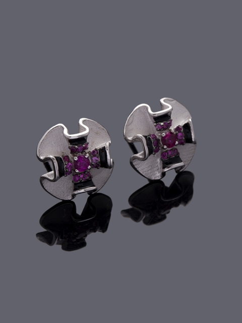 

Studio Voylla Flamenco Silver-Toned & Pink Circular Studs