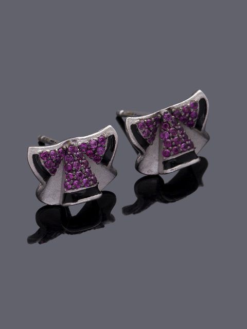 

Studio Voylla Flamenco Silver-Toned & Pink Geometric Studs