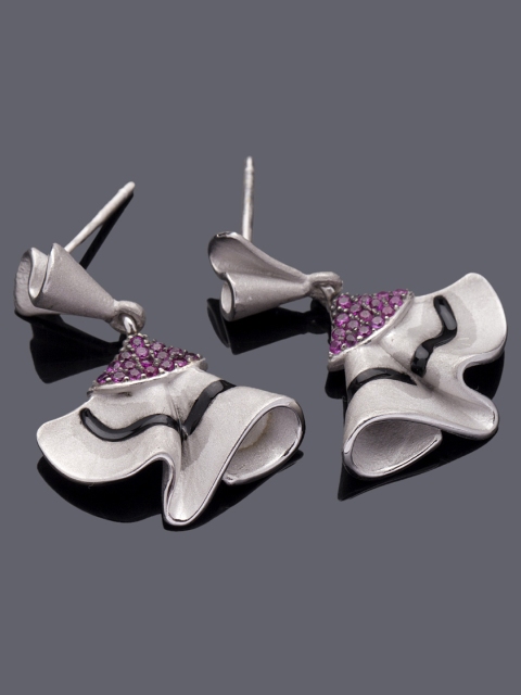 

Studio Voylla Flamenco Silver-Toned & Pink Contemporary Drop Earrings