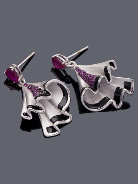 

Studio Voylla Flamenco Silver-Toned & Pink Contemporary Drop Earrings