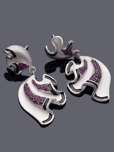 

Studio Voylla Flamenco Silver-Toned & Pink Contemporary Drop Earrings