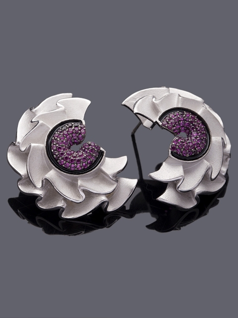 

Studio Voylla Flamenco Silver-Toned & Pink Crescent Shaped Studs