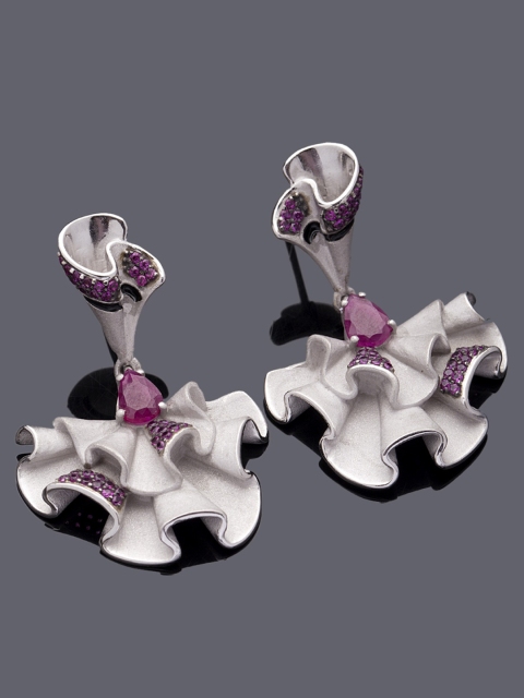 

Studio Voylla Flamenco Silver-Toned & Pink Floral Drop Earrings