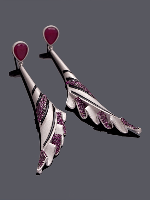 

Studio Voylla Flamenco Silver-Toned & Pink Contemporary Drop Earrings