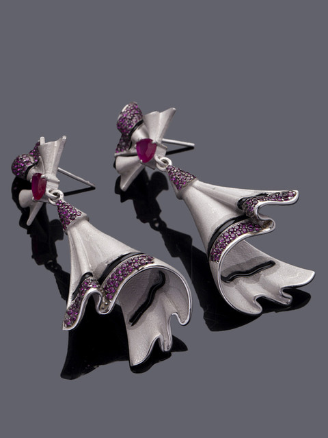 

Studio Voylla Flamenco Silver-Toned & Pink Contemporary Drop Earrings