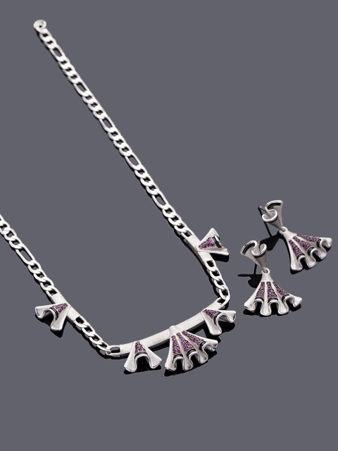 

Studio Voylla Flamenco Silver-Plated & Pink Stone-Studded Jewellery Set