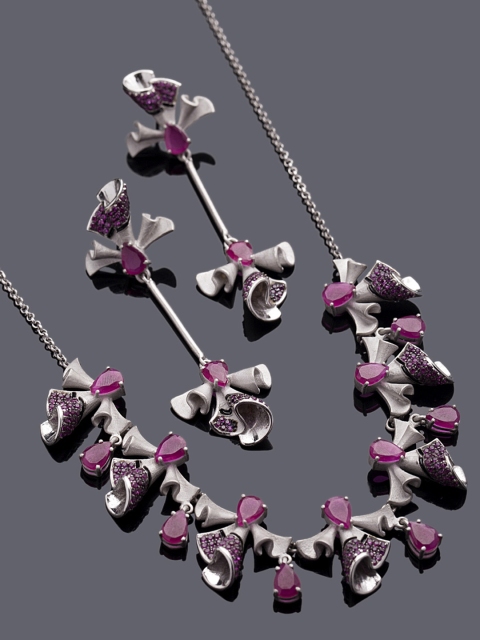 

Studio Voylla Flamenco Silver-Plated & Pink Stone-Studded Jewellery Set