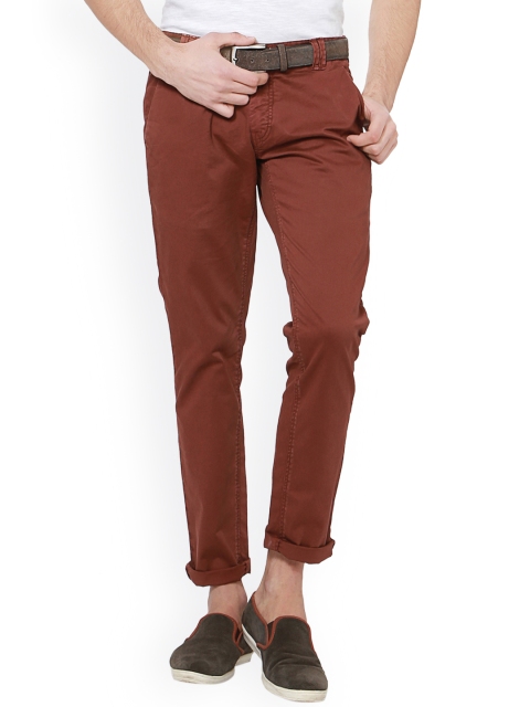 

People Men Rust Slim Fit Solid Chinos
