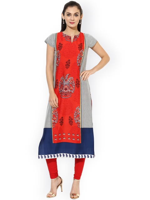 

Vaamsi Women Red & White Printed Straight Kurta